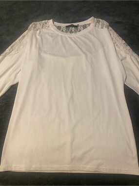 Allegra K White Lace Shoulder Blouse